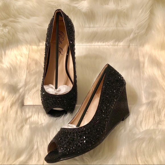 Bella Luna Shoes - Bella Luna Traci Black Rhinestone Wedges